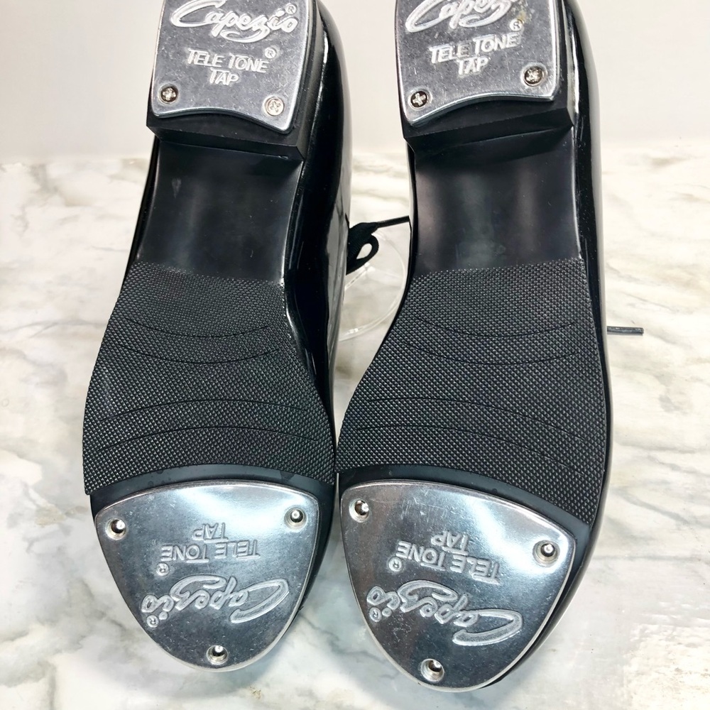 Capezio Girls Black Patent Dance Tap Shoes Big Kids Size 8 - Picture 7 of 9